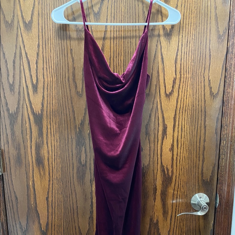 Burgundy Cowl Neck Velvet Midi Dress